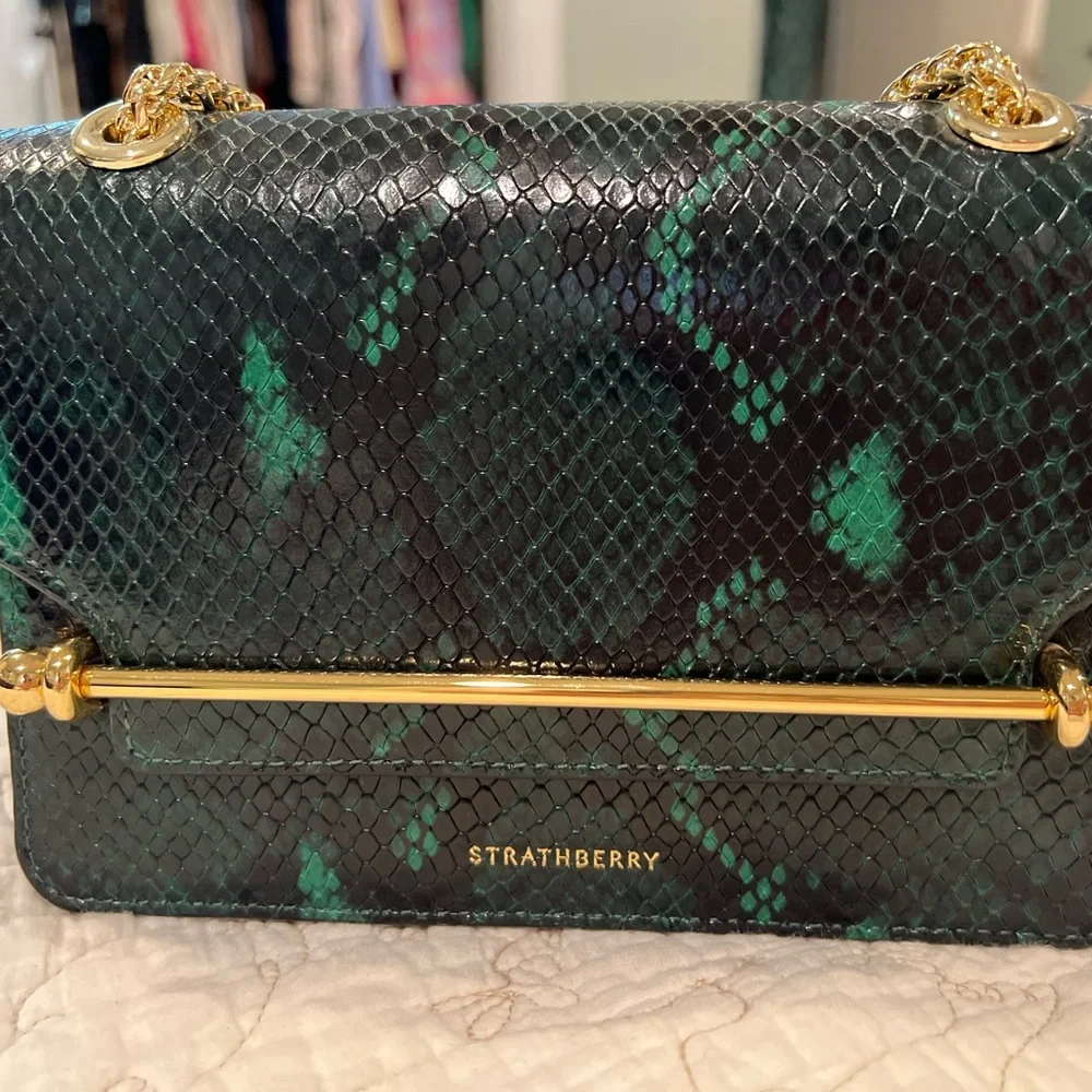 Strathberry Green Snake-Embossed Leather Crossbody with Gold Hardware - Picture 5 of 6
